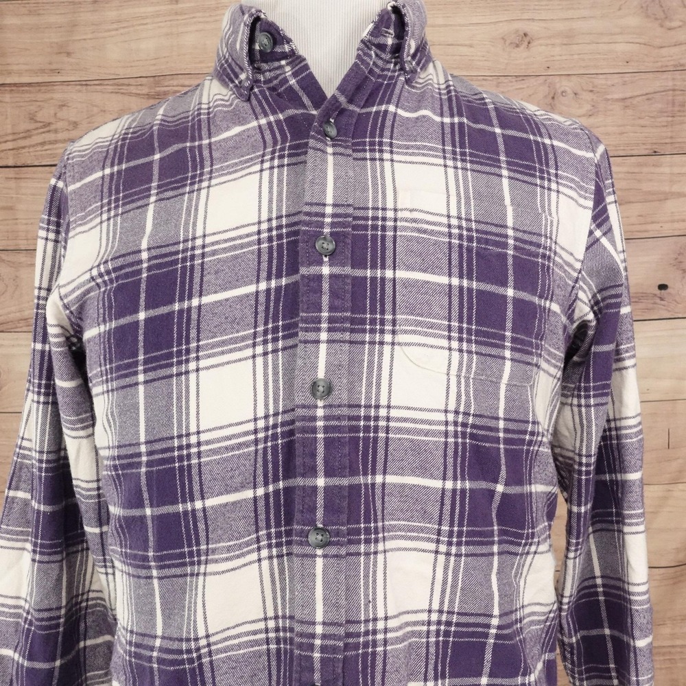 Lands' End Shirt Mens M Purple Plaid Long Sleeve Button-Up Flannel Cotton